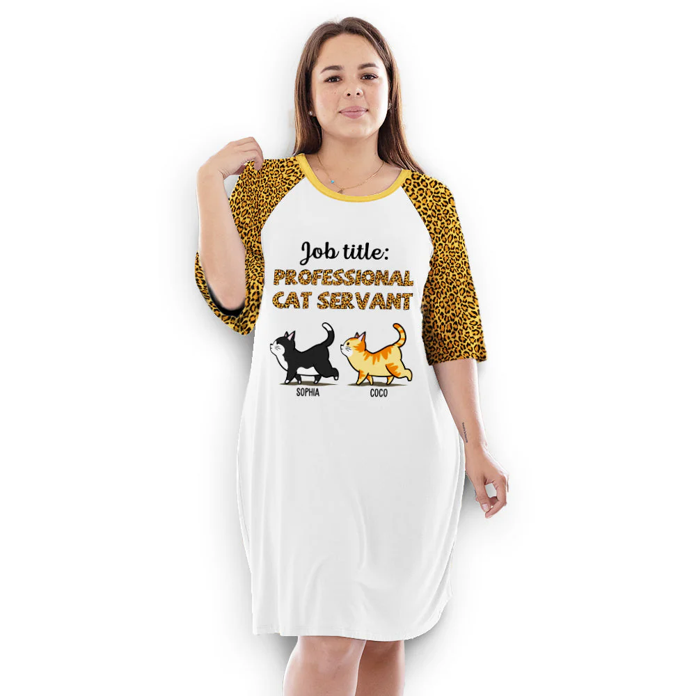 Professional Cat Servant Navy Flower - Personalized Custom 3/4 Sleeve Dress - Image 4