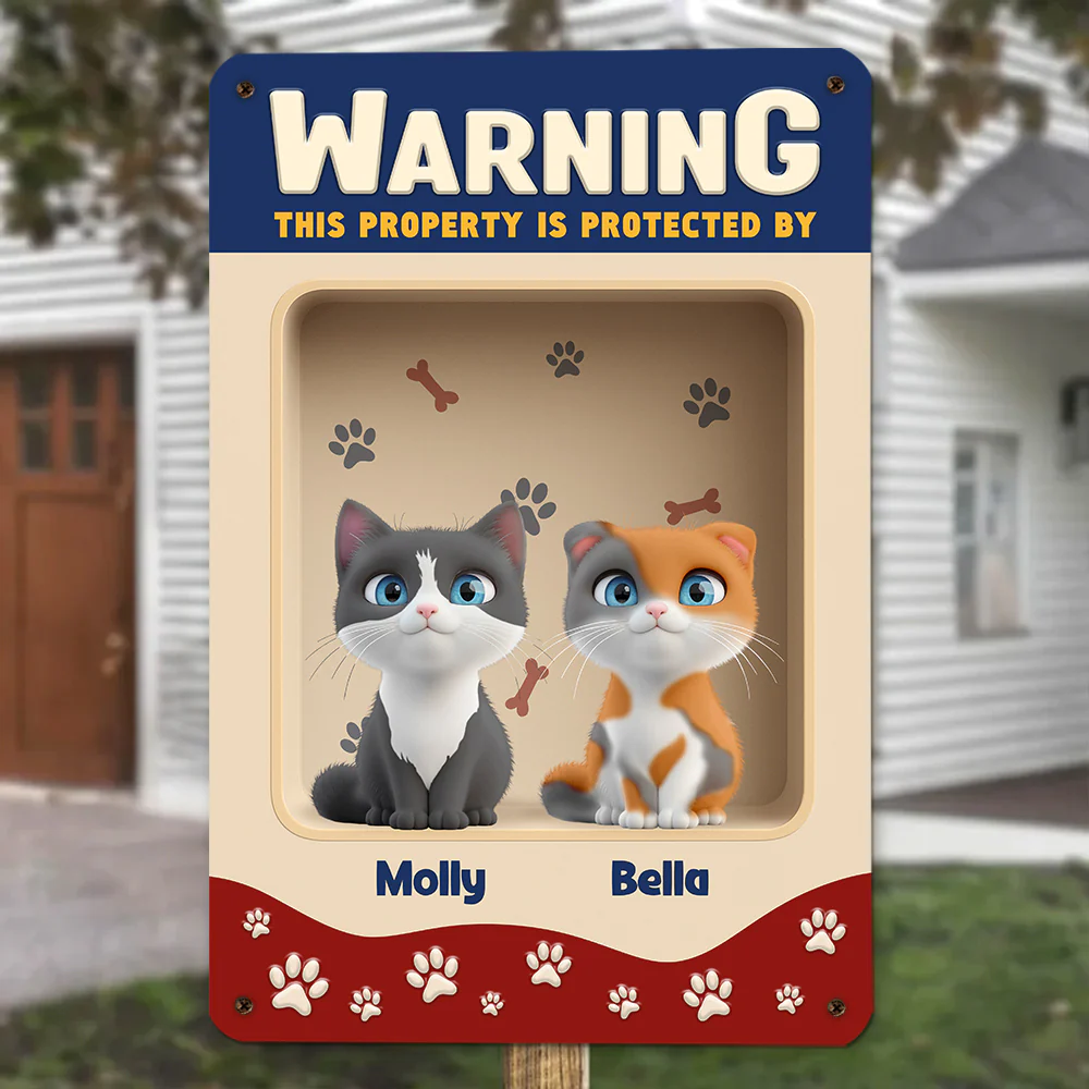 Professionally Protected By Cat - Personalized Custom 3D Effect Metal Sign