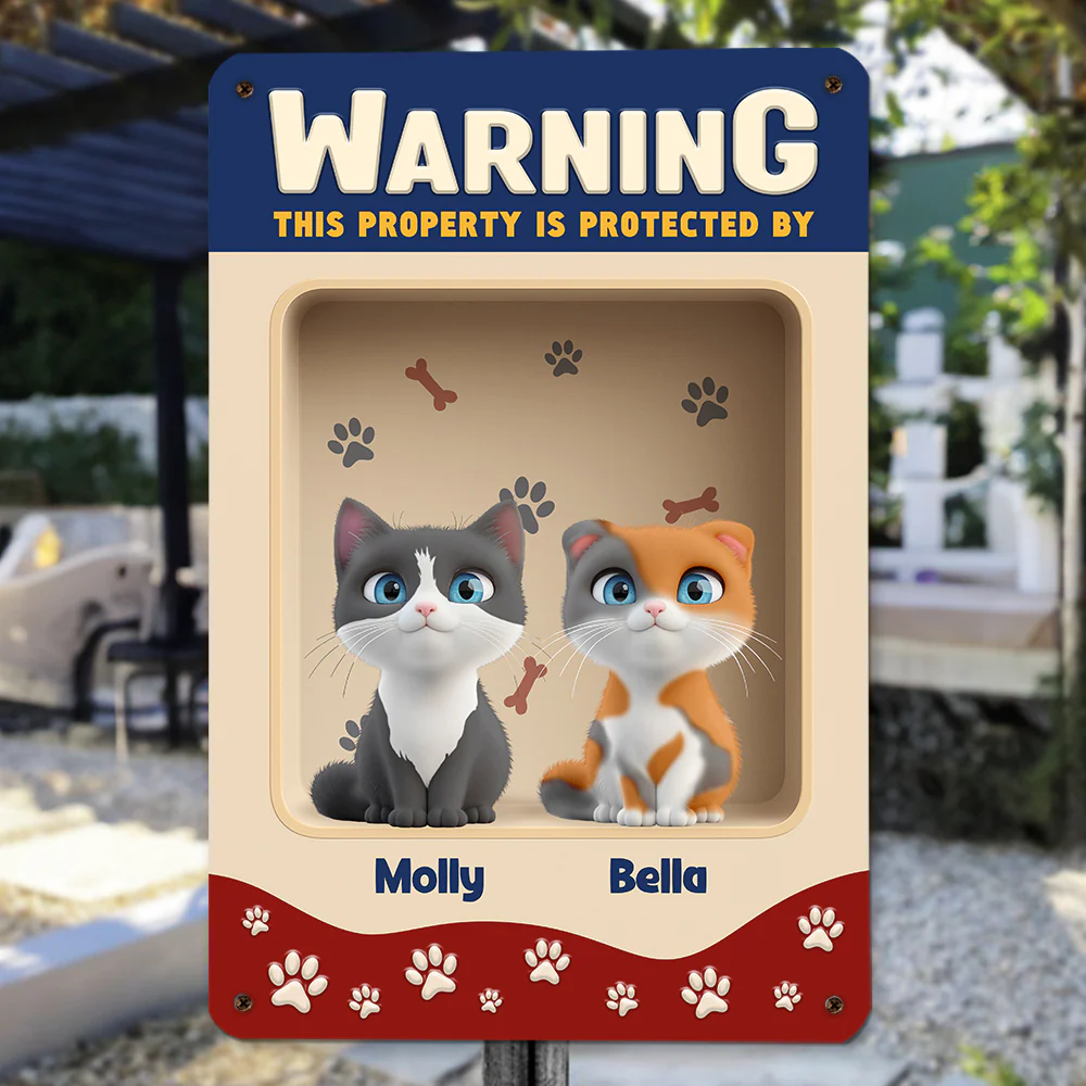 Professionally Protected By Cat - Personalized Custom 3D Effect Metal Sign - Image 2
