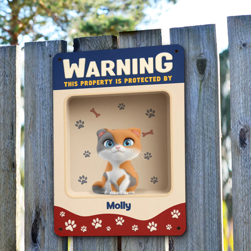 Professionally Protected By Cat - Personalized Custom 3D Effect Metal Sign - Image 3