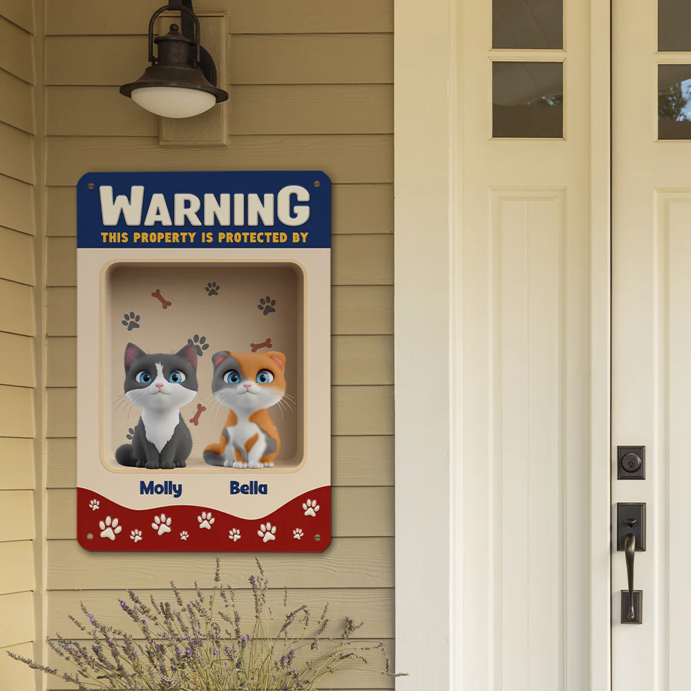 Professionally Protected By Cat - Personalized Custom 3D Effect Metal Sign - Image 4