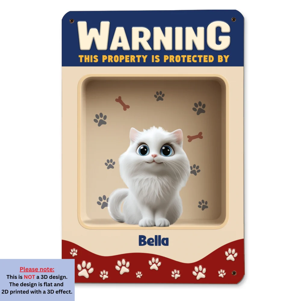 Professionally Protected By Cat - Personalized Custom 3D Effect Metal Sign - Image 5