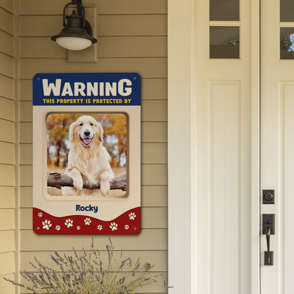 Professionally Protected By Dog Photo - Personalized Custom 3D Effect Metal Sign - Image 2