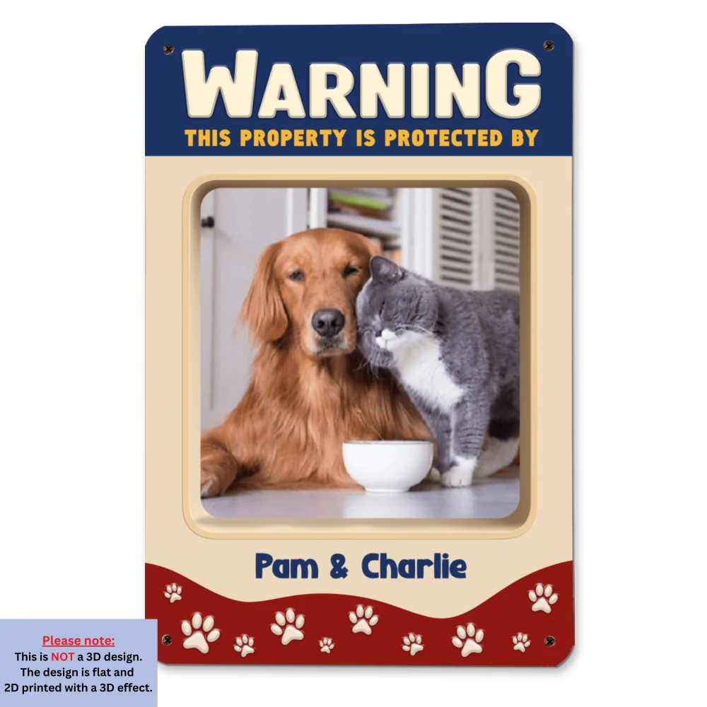 Professionally Protected By Pet Photo - Personalized Custom 3D Effect Metal Sign - Image 2