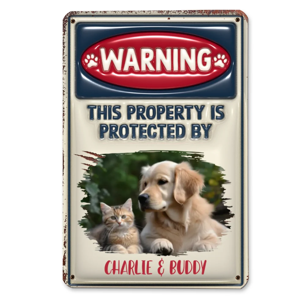 Property Is Protected By Pets Photo - Personalized Custom 3D Inflated Effect Metal Sign - Image 2