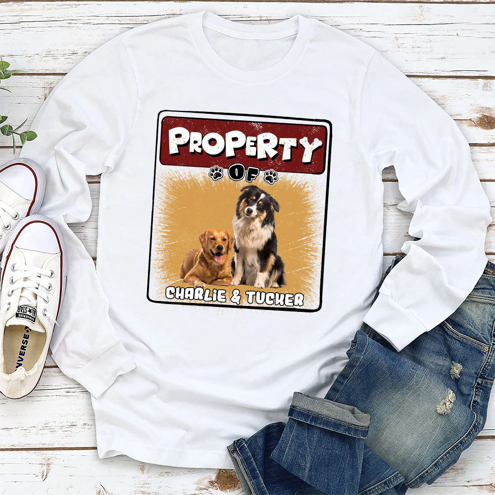 Property Of Story Dog Photo - Personalized Custom Long Sleeve T-Shirt - Image 4