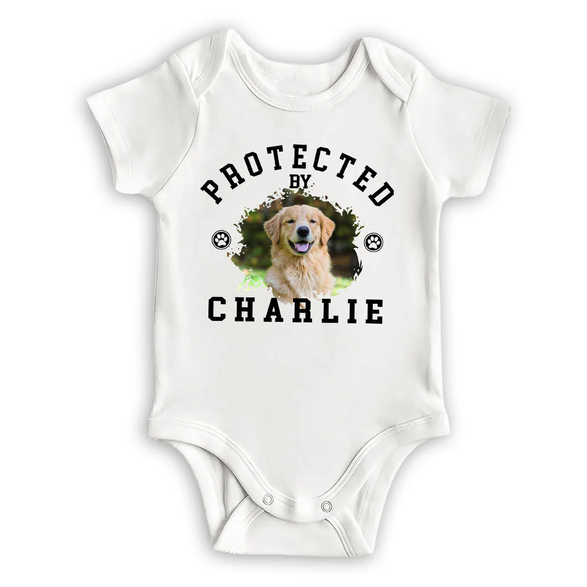 Protected By Baby Dogs Photo - Personalized Custom Baby Onesie