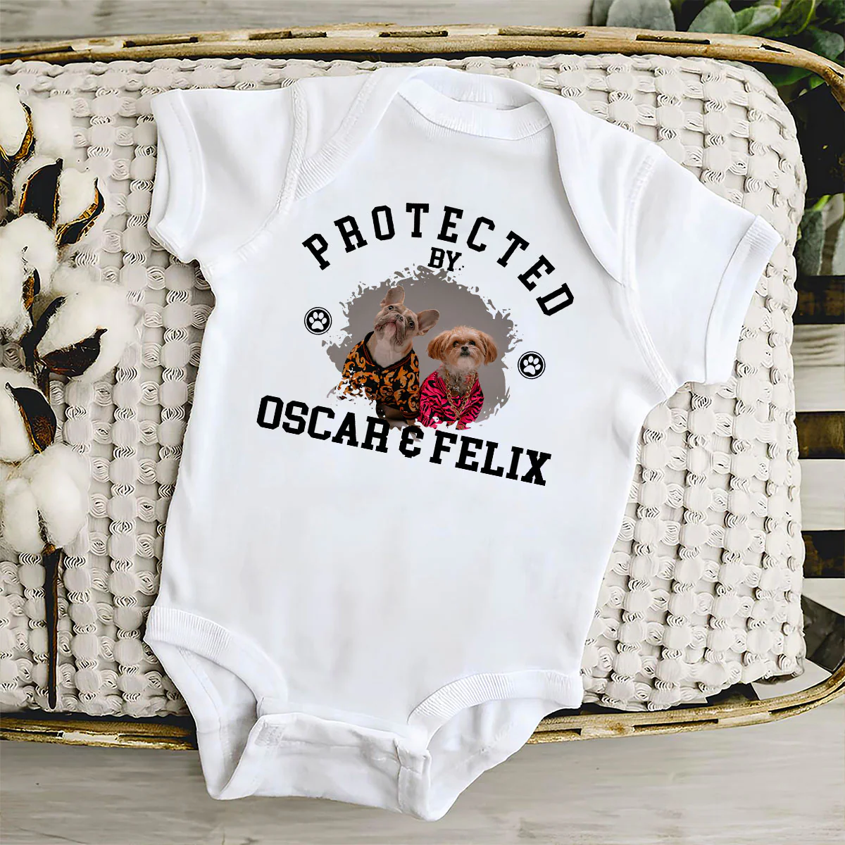 Protected By Baby Dogs Photo - Personalized Custom Baby Onesie - Image 3