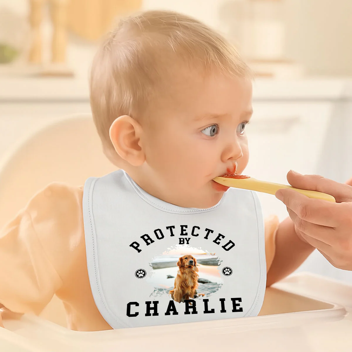 Protected By Dog Cartoon Photo - Personalized Custom Baby Bib - Image 4