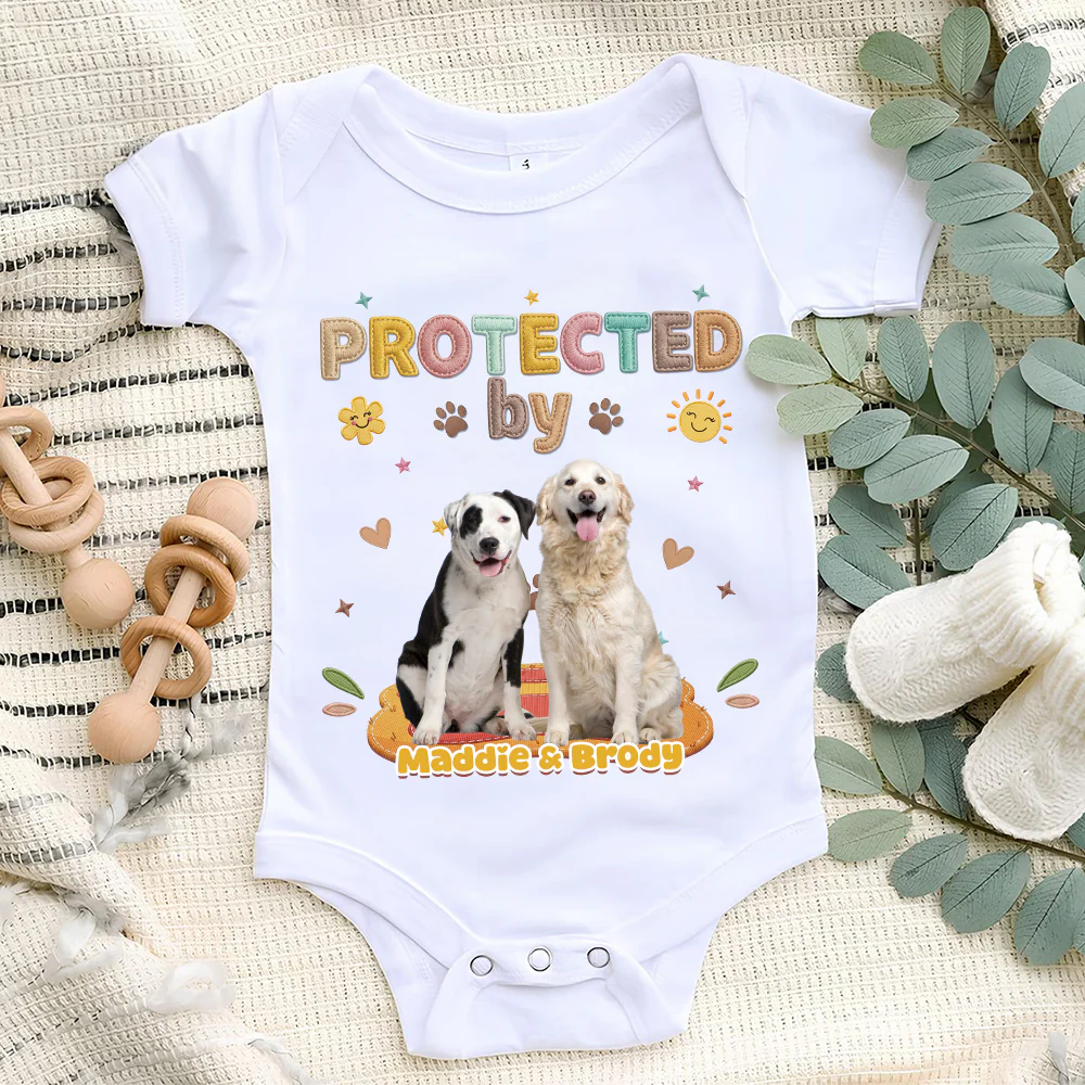 Protected By Dog Photo - Personalized Custom Baby Onesie - Image 6
