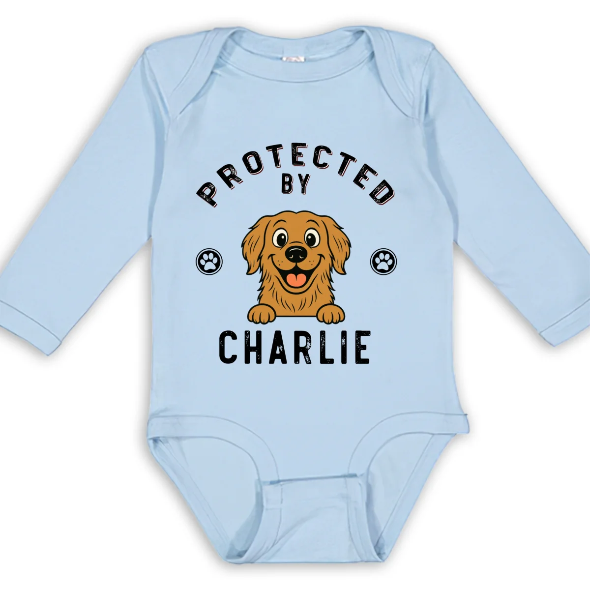 Protected By Dog Retro - Personalized Custom Long Sleeve Baby Onesie - Image 8