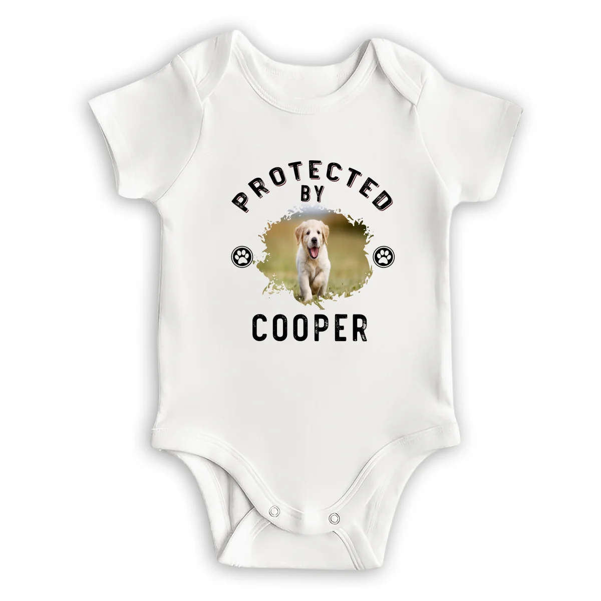Protected By Dog Retro Photo - Personalized Custom Baby Onesie - Image 6