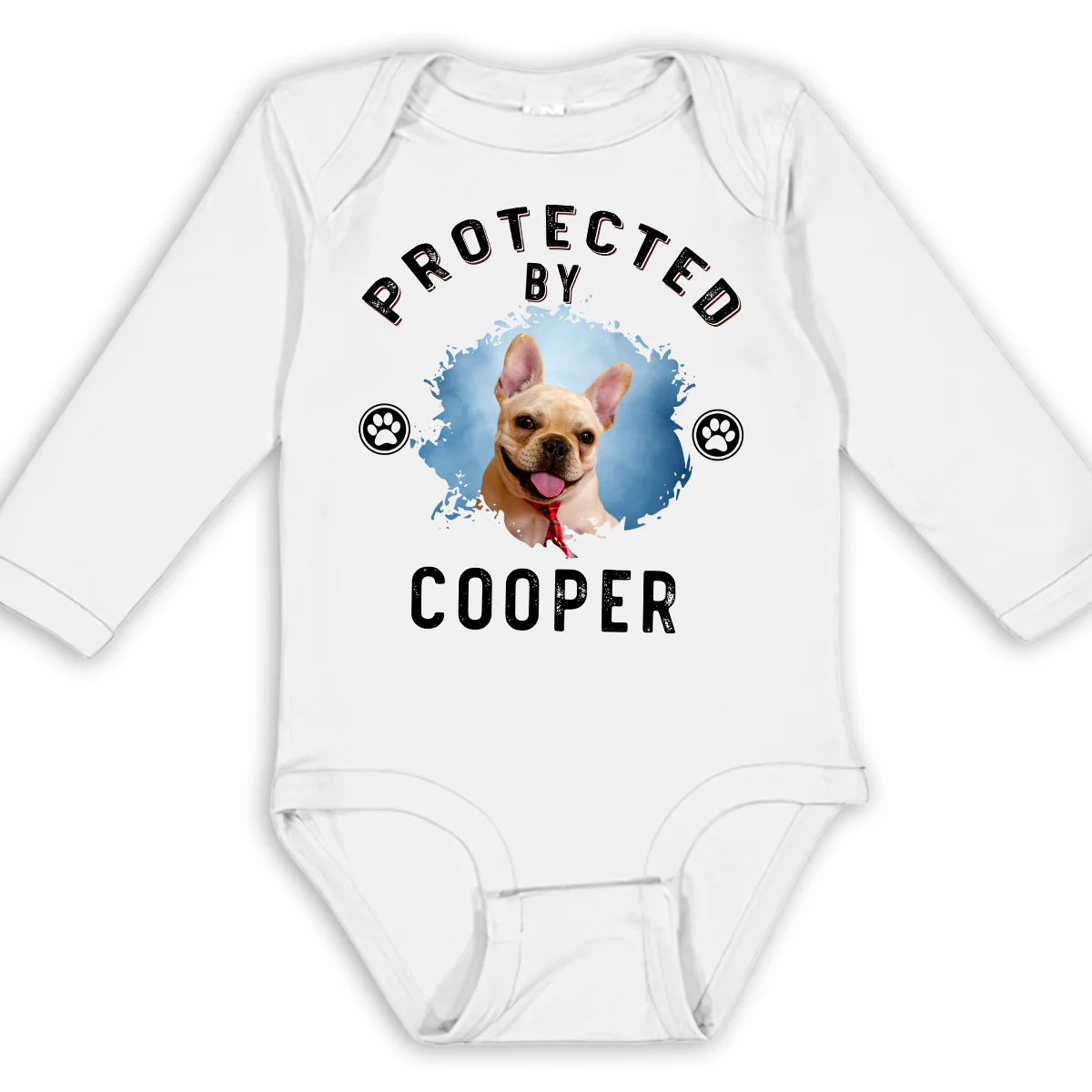 Protected By Dog Retro Photo - Personalized Custom Long Sleeve Baby Onesie