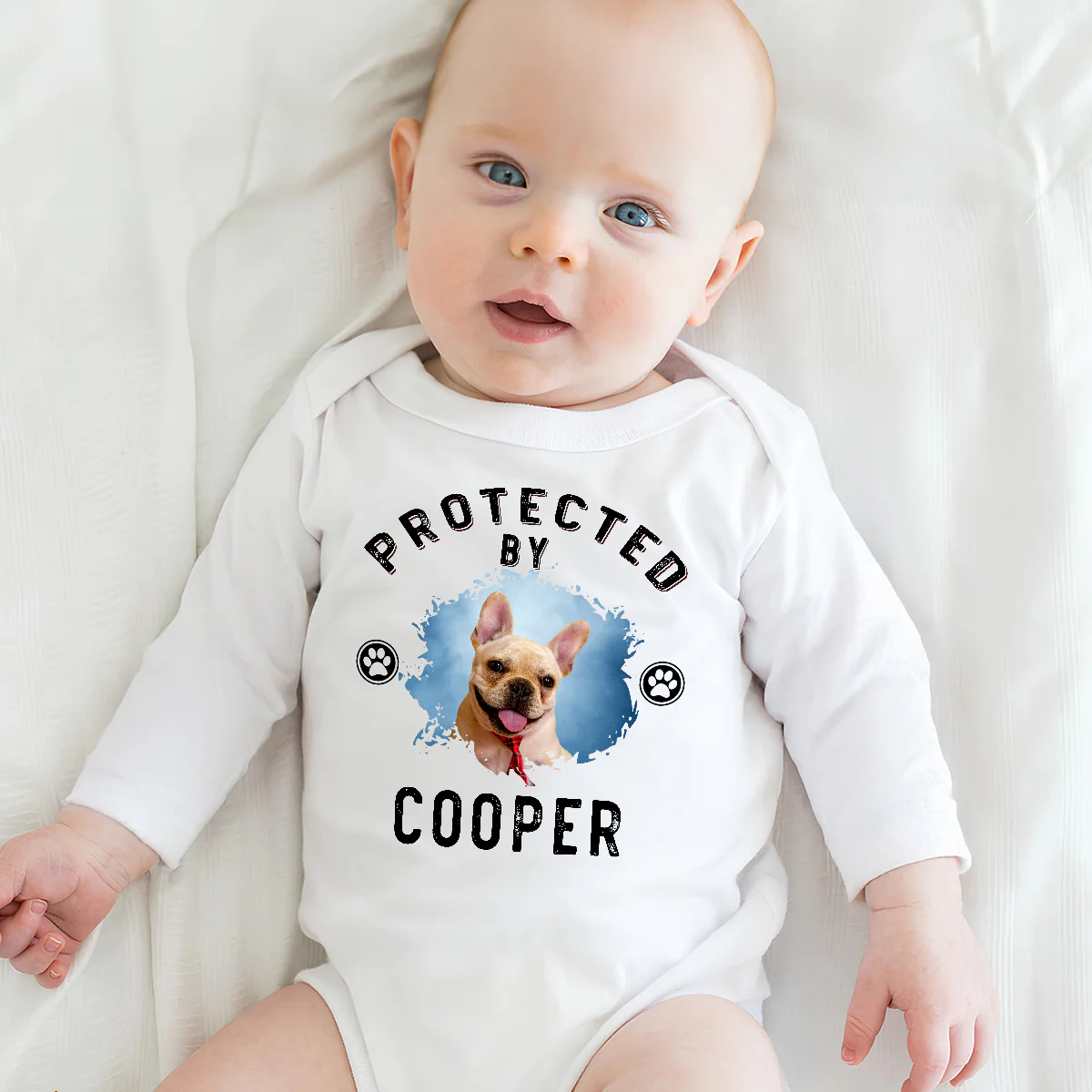 Protected By Dog Retro Photo - Personalized Custom Long Sleeve Baby Onesie - Image 3