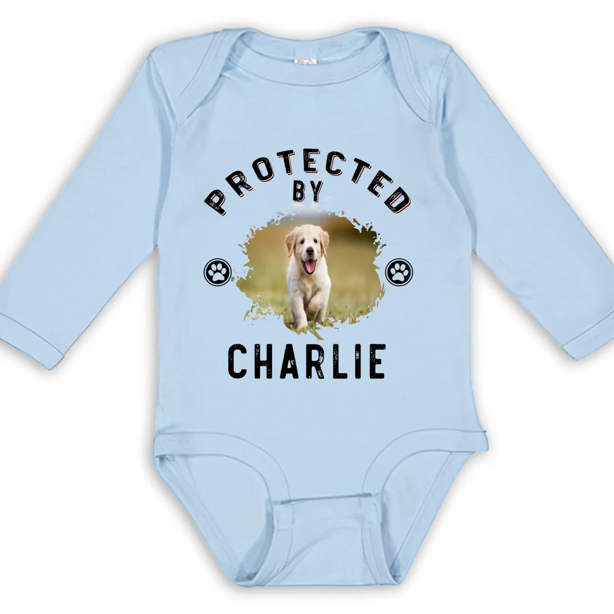 Protected By Dog Retro Photo - Personalized Custom Long Sleeve Baby Onesie - Image 6