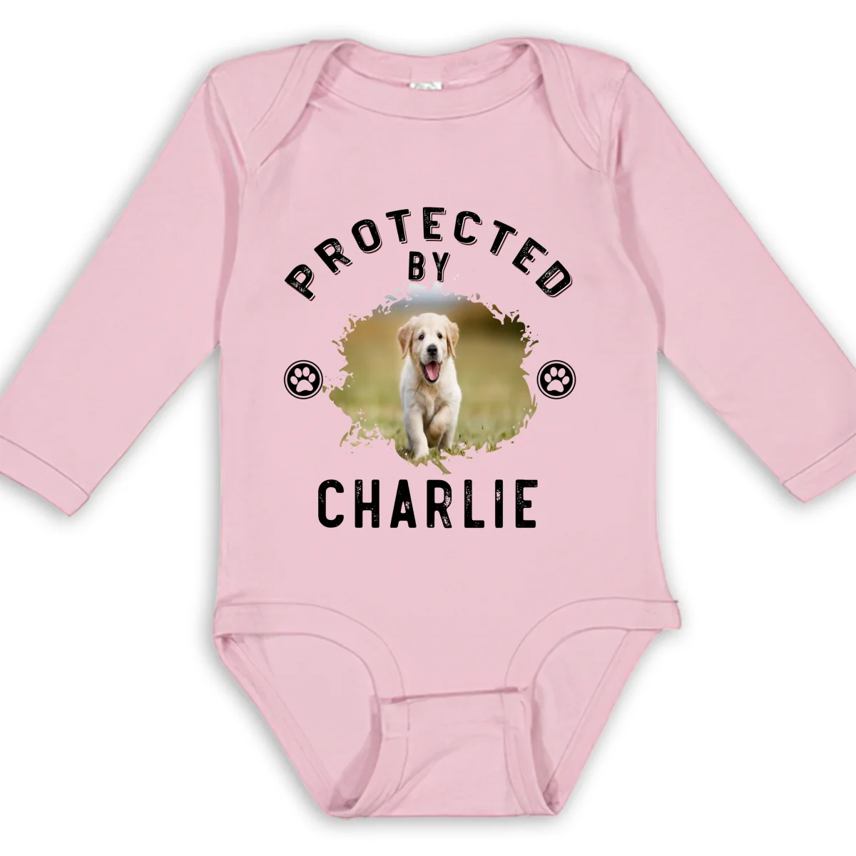 Protected By Dog Retro Photo - Personalized Custom Long Sleeve Baby Onesie - Image 7