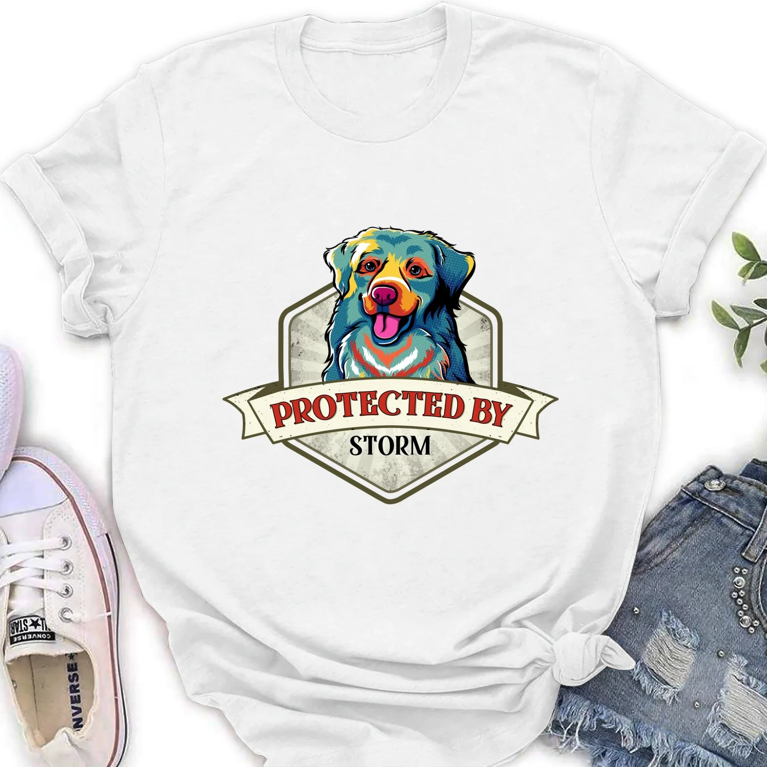 Protected By Dogs - Personalized Custom Women's T-Shirt - Image 4