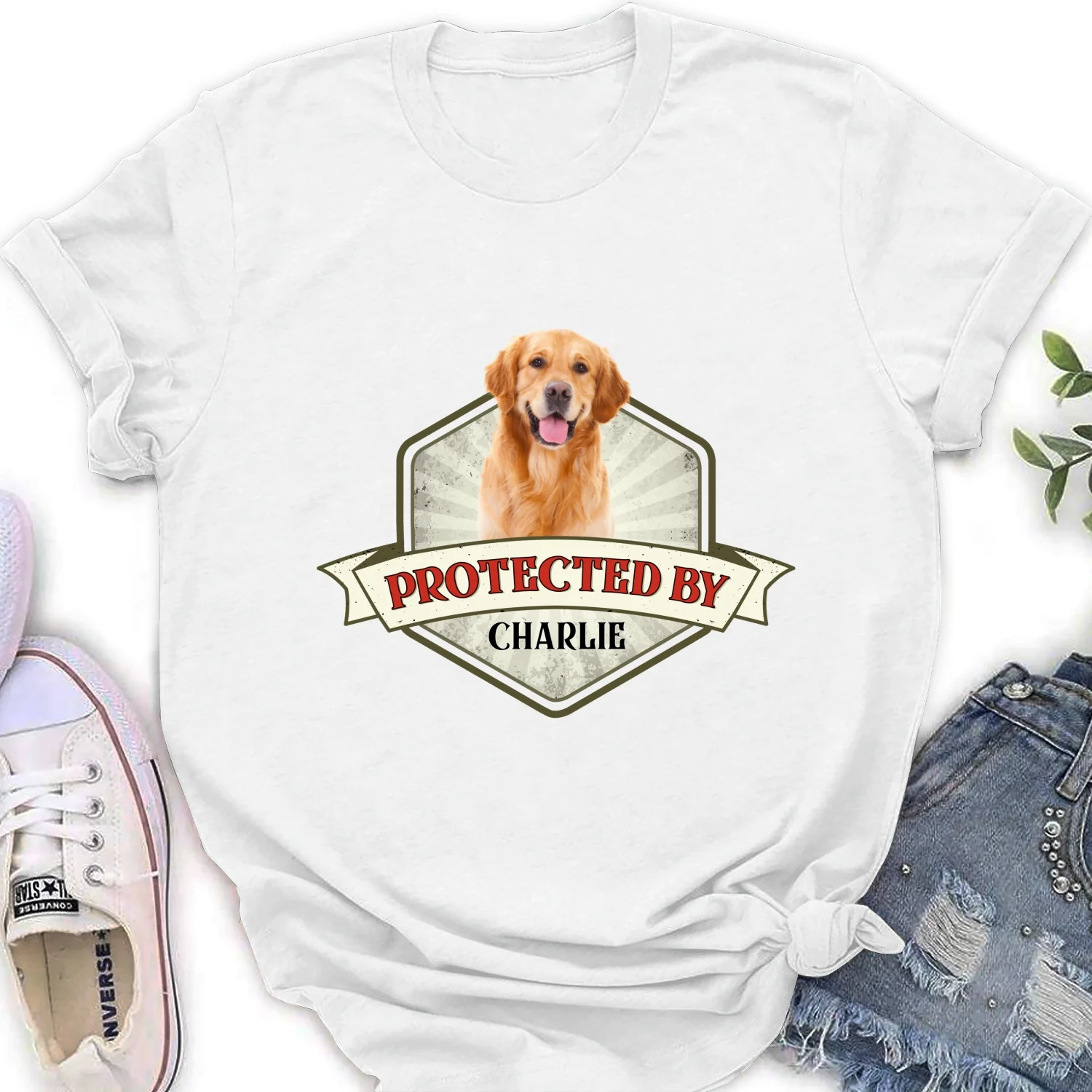 Protected By Dogs Photo - Personalized Custom Women's T-Shirt - Image 2