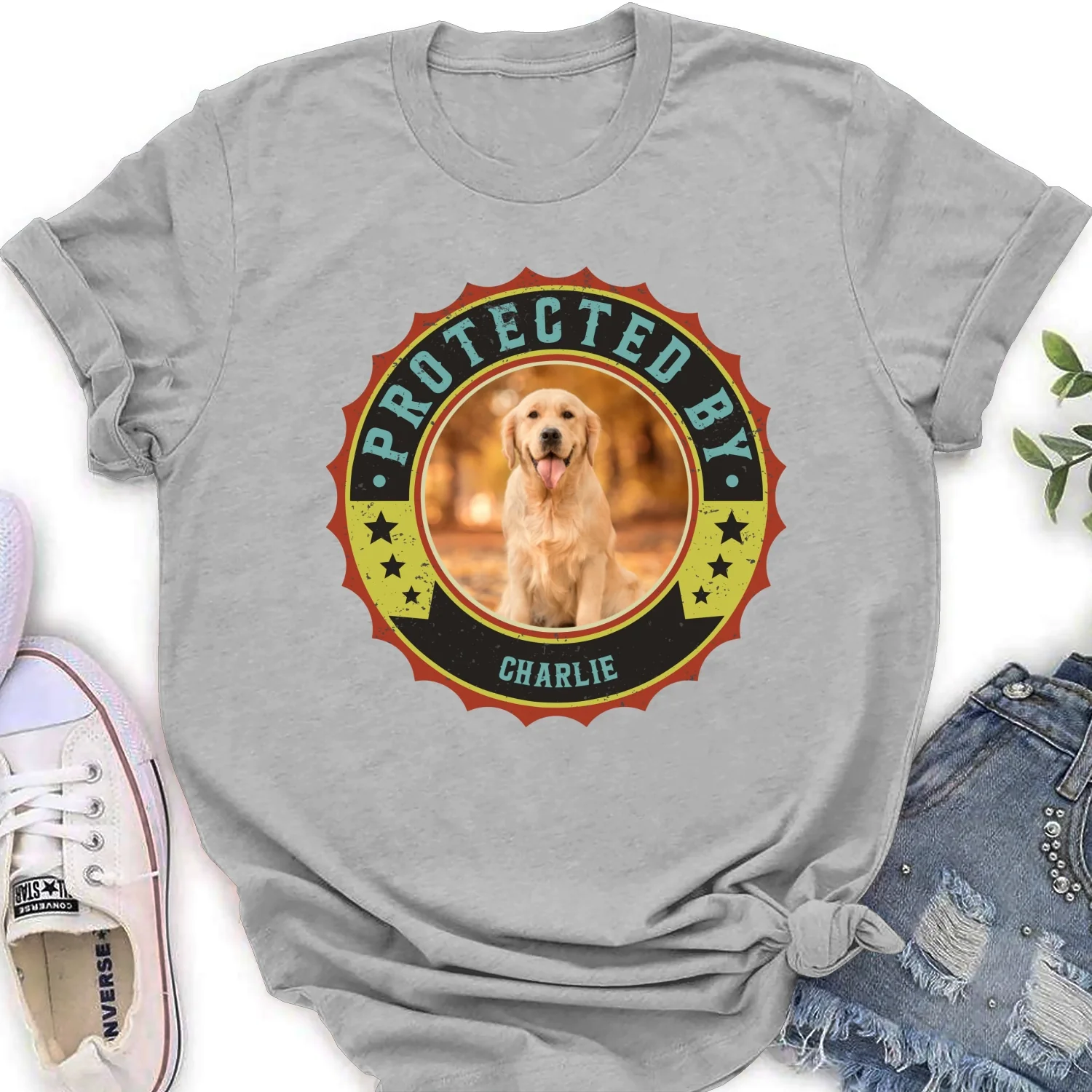 Protected By Dogs Photo Ver 2 - Personalized Custom Women's T-Shirt - Image 4