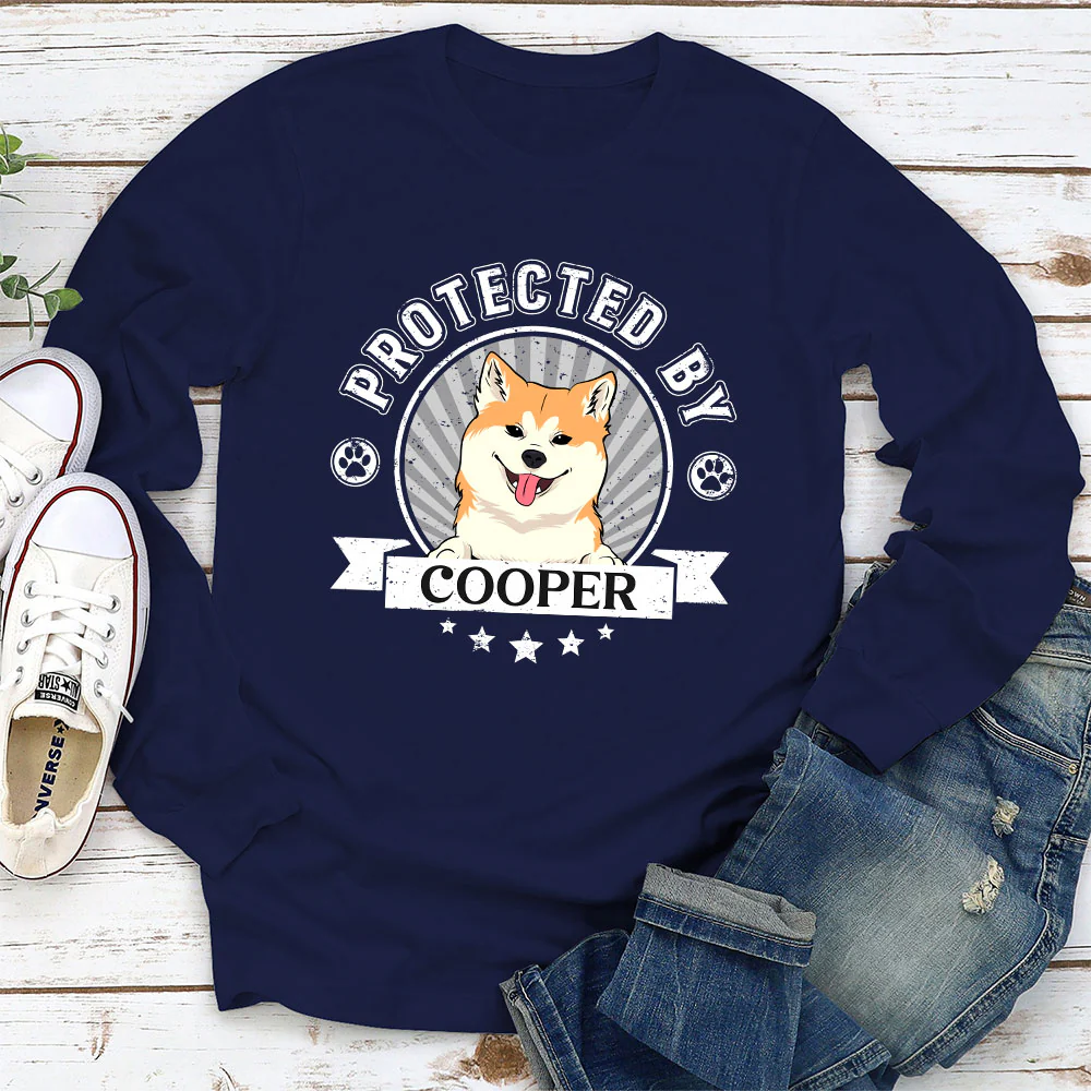 Protected By Human Dog - Personalized Custom Long Sleeve T-Shirt - Image 2