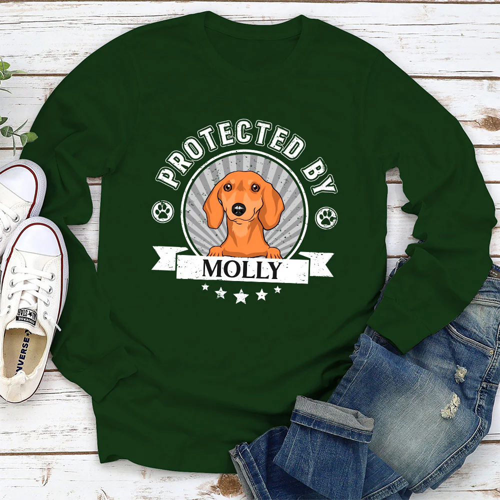 Protected By Human Dog - Personalized Custom Long Sleeve T-Shirt - Image 3