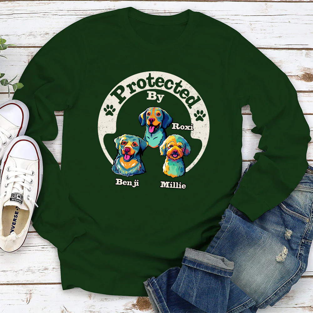 Protected By Human Dog Ver 2 - Personalized Custom Long Sleeve T-Shirt - Image 3