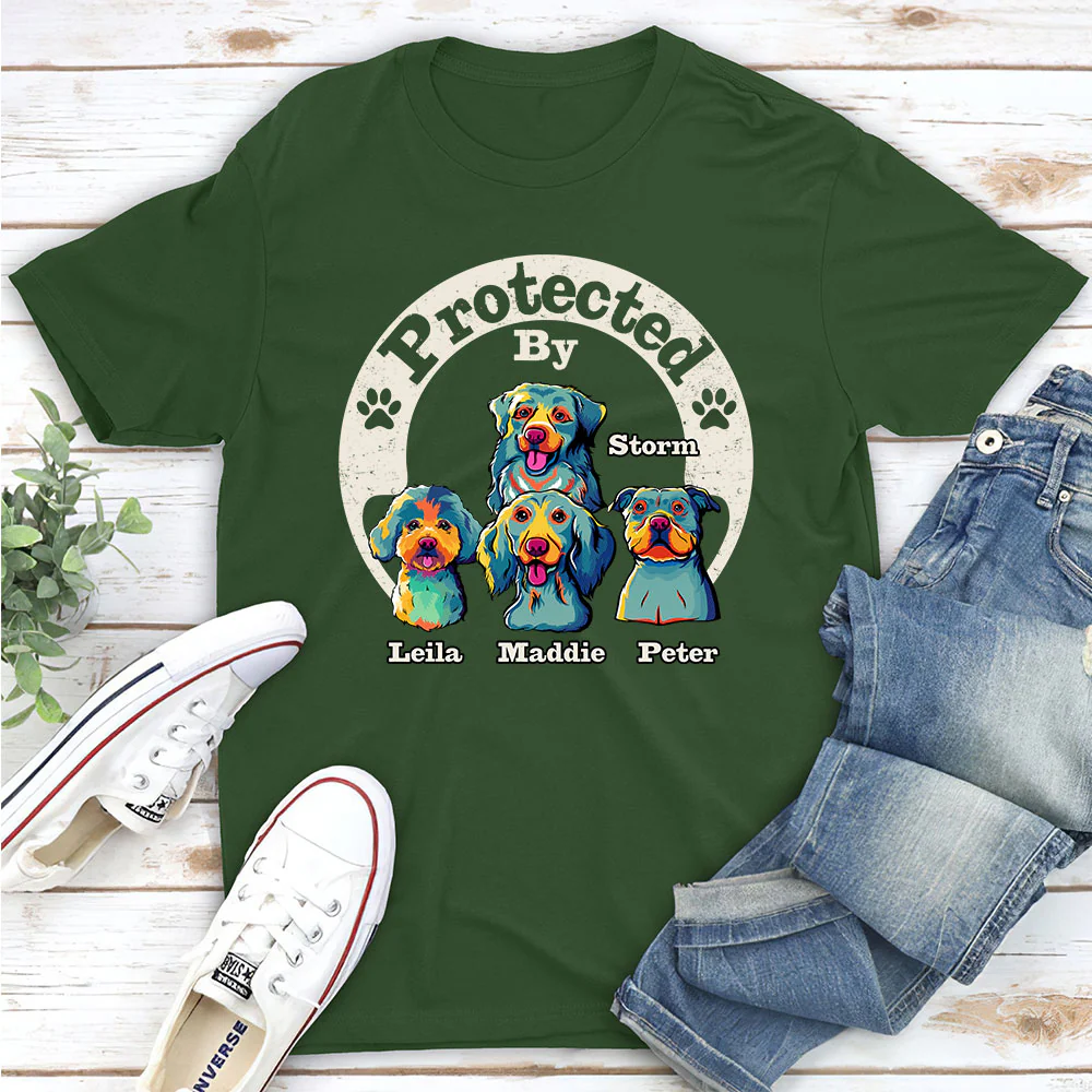 Protected By Human Dog Ver 2 - Personalized Custom Unisex T-Shirt - Image 4