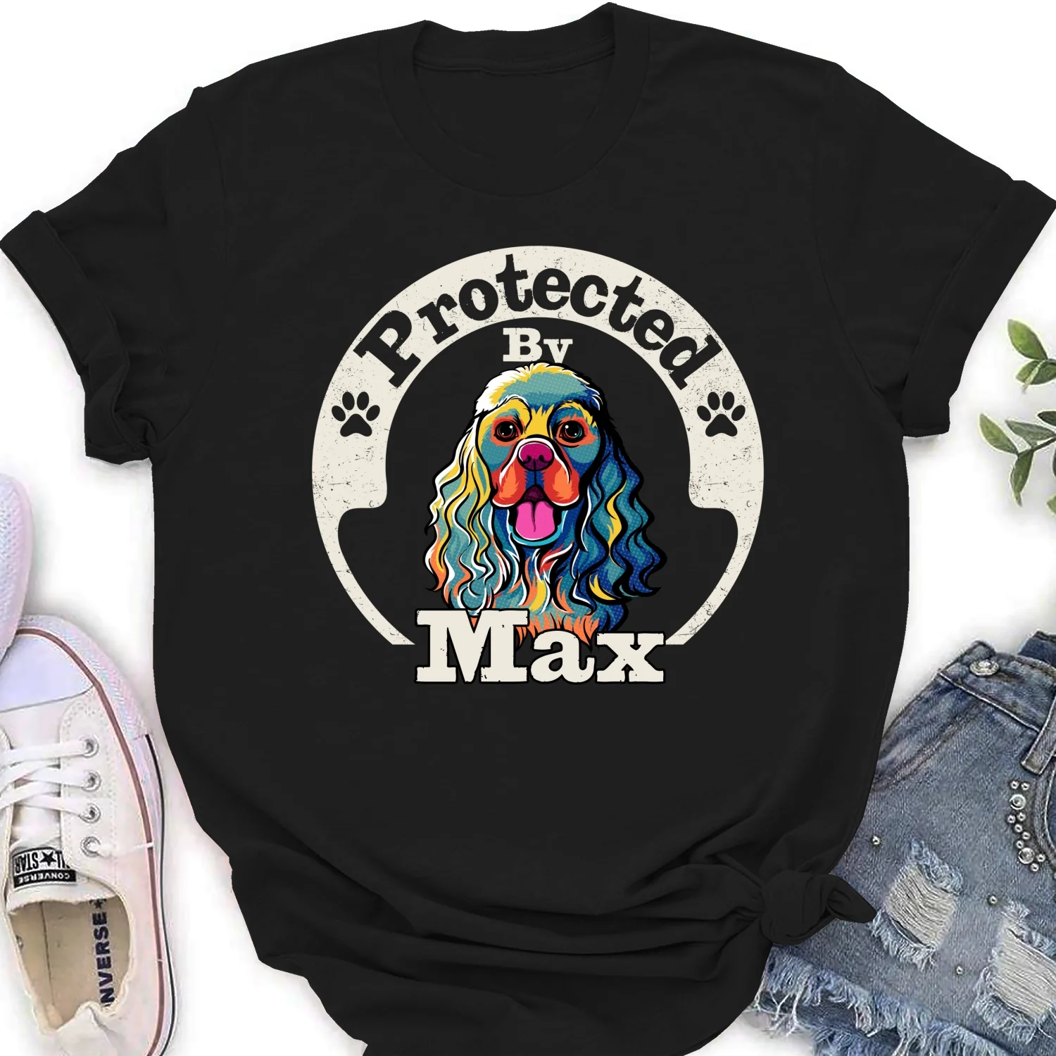 Protected By Human Dog Ver 2 - Personalized Custom Women's T-Shirt - Image 4