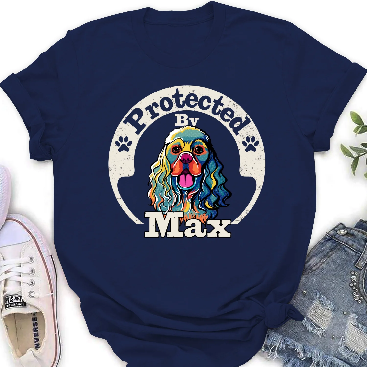 Protected By Human Dog Ver 2 - Personalized Custom Women's T-Shirt - Image 5