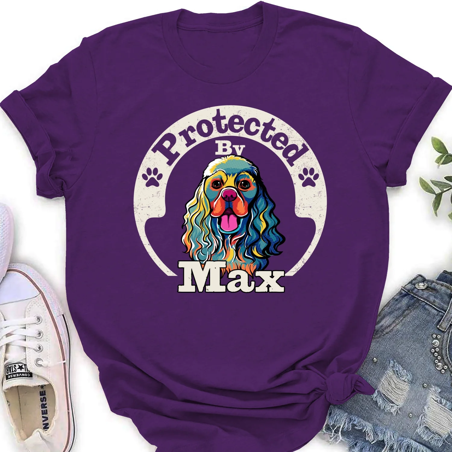 Protected By Human Dog Ver 2 - Personalized Custom Women's T-Shirt - Image 8