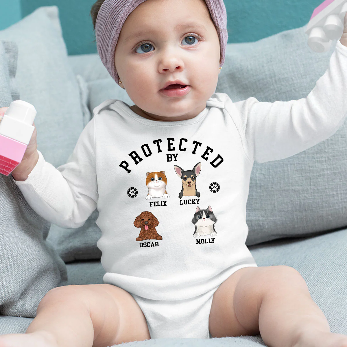 Protected By - Personalized Custom Long Sleeve Baby Onesie - Image 5