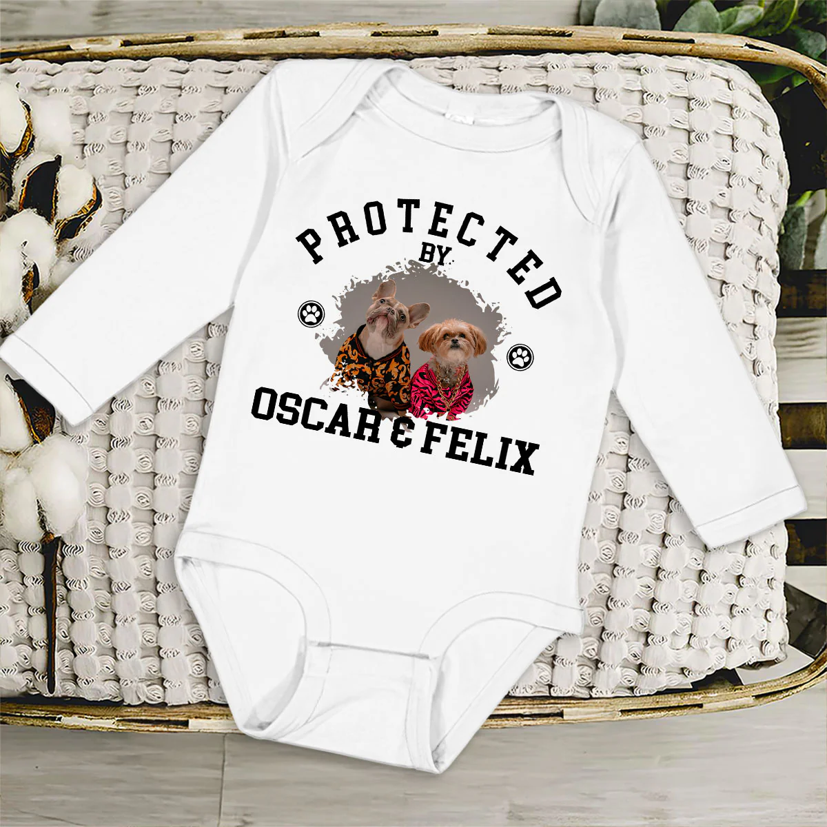 Protected By Photo - Personalized Custom Long Sleeve Baby Onesie - Image 3