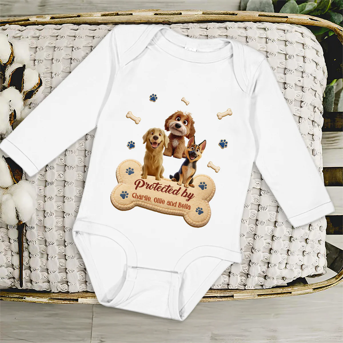 Protected By Stuffy Dog - Personalized Custom Long Sleeve Baby Onesie - Image 3