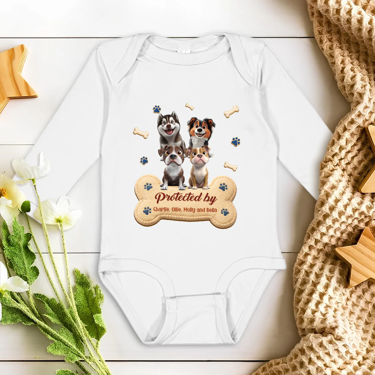 Protected By Stuffy Dog - Personalized Custom Long Sleeve Baby Onesie - Image 4