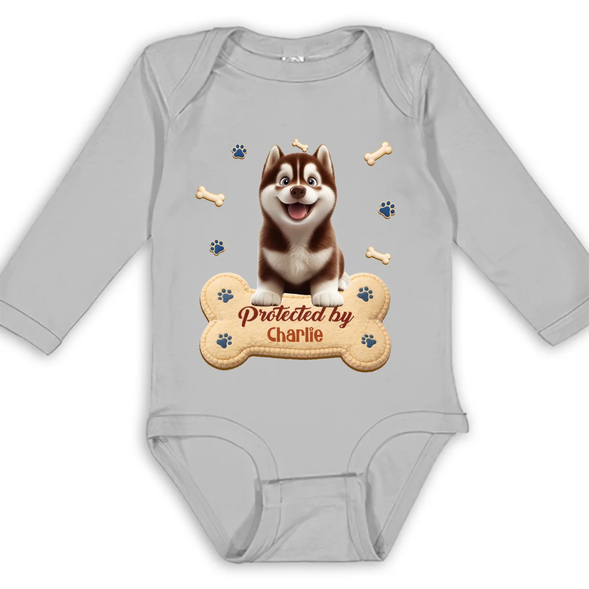 Protected By Stuffy Dog - Personalized Custom Long Sleeve Baby Onesie - Image 7