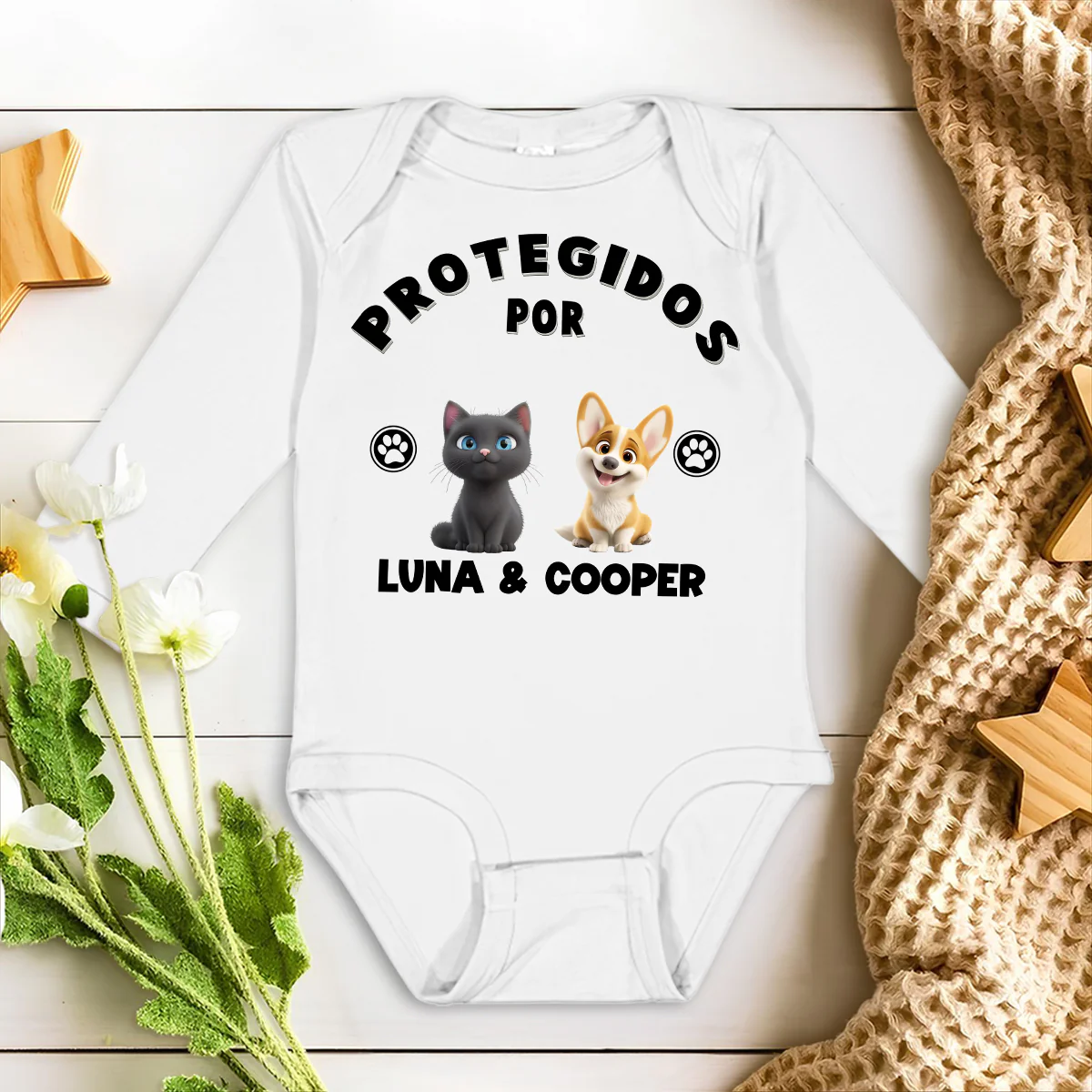 Protegido por 3 - Body de Bebé de Manga Larga Personalizado - Image 2