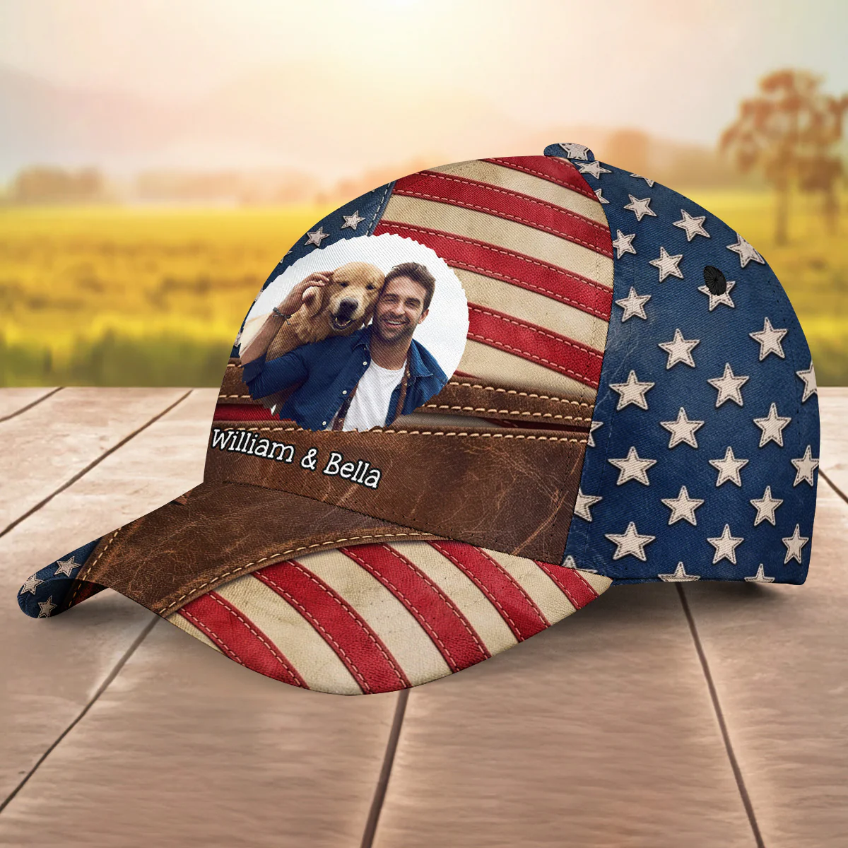 Proud American Dog Dad Photo - Personalized Custom Classic Cap - Image 3