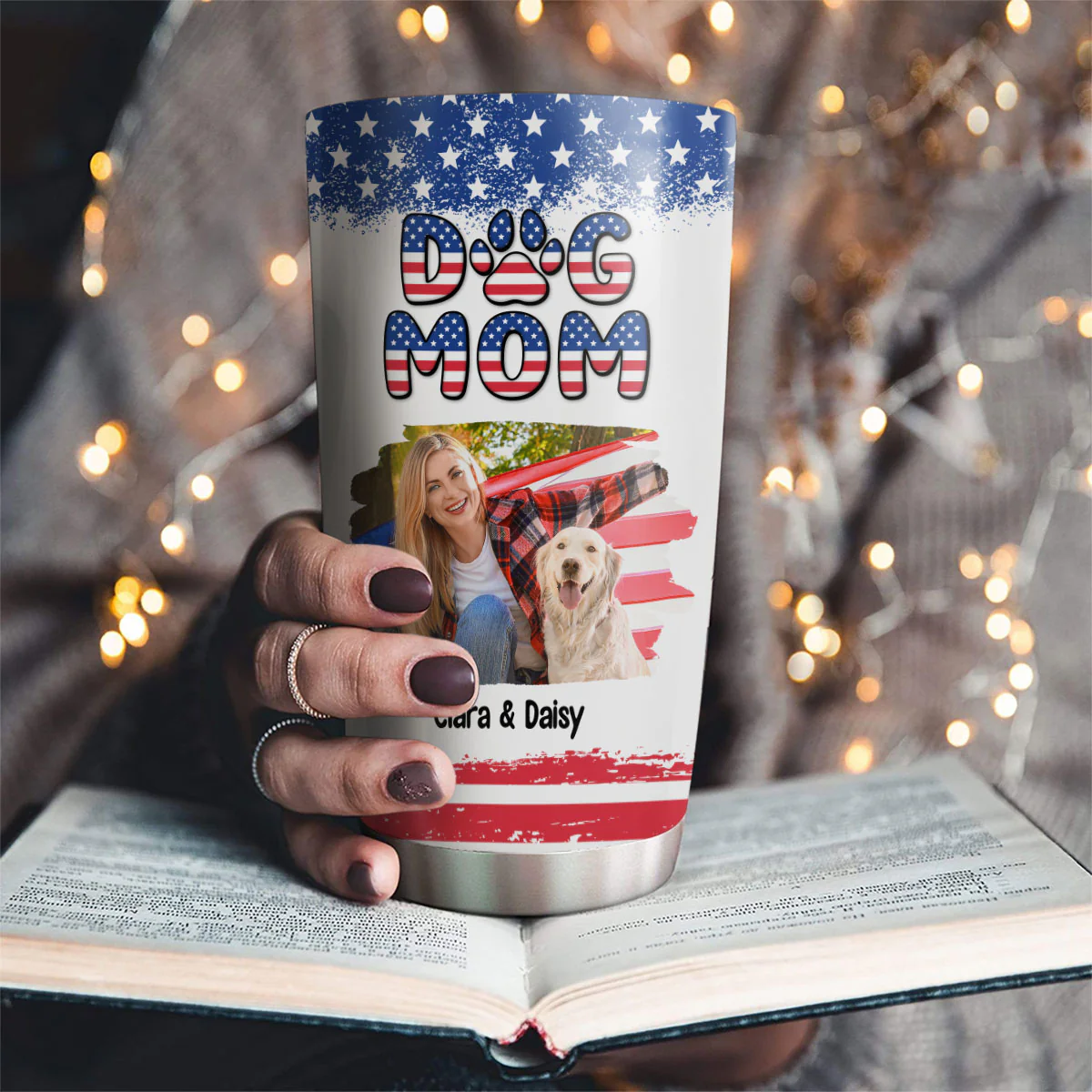 Proud American Girl And Her Dogs Photo - Personalized Custom Tumbler - Image 2