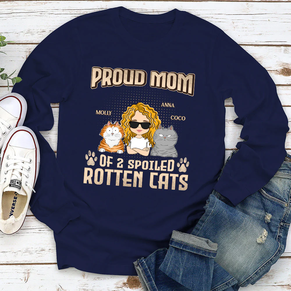 Proud Dad Mom Of Spoiled Cats - Personalized Custom Long Sleeve T-shirt - Image 2