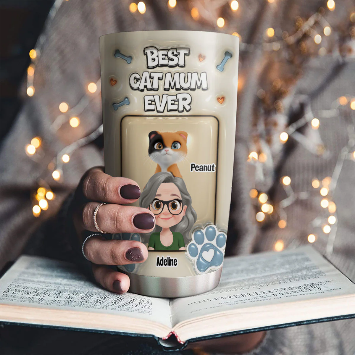 Proud Lovely Cat Mom - Personalized Custom 3D Inflated Effect Tumbler - Image 2