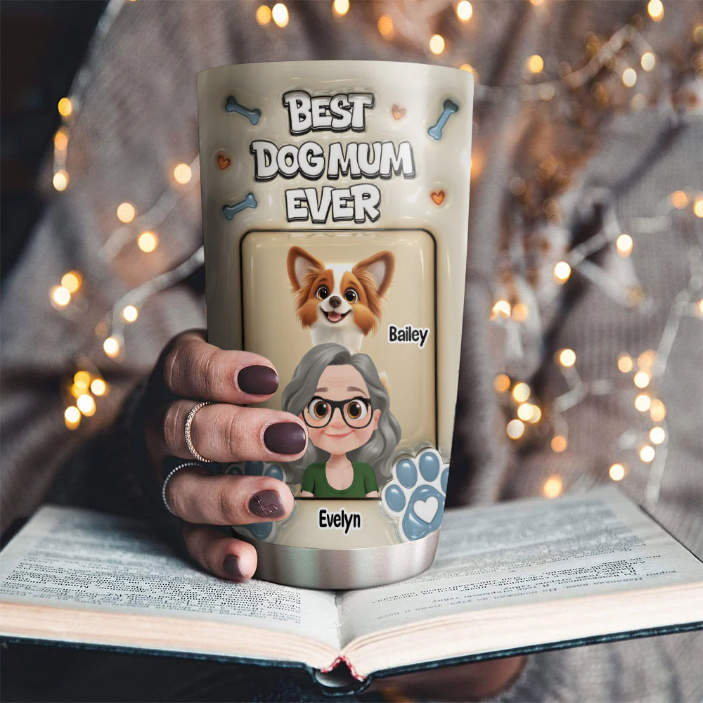 Proud Lovely Dog Mom - Personalized Custom 3D Inflated Effect Tumbler - Image 2