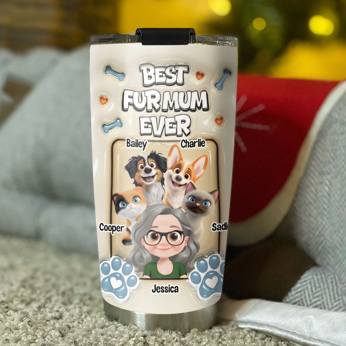 Proud Lovely Fur Mom - Personalized Custom 3D Inflated Effect Tumbler - Image 4