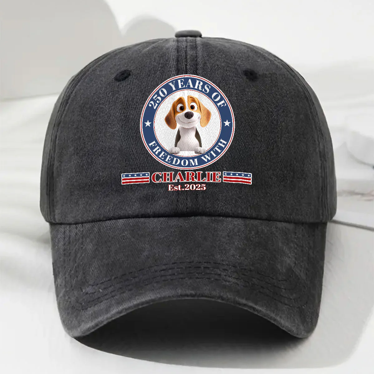 Proud Pup Of Freedom - Personalized Custom Vintage Washed Denim Cap