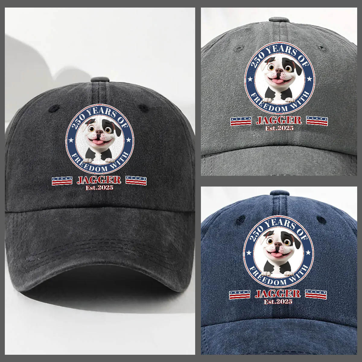 Proud Pup Of Freedom - Personalized Custom Vintage Washed Denim Cap - Image 3