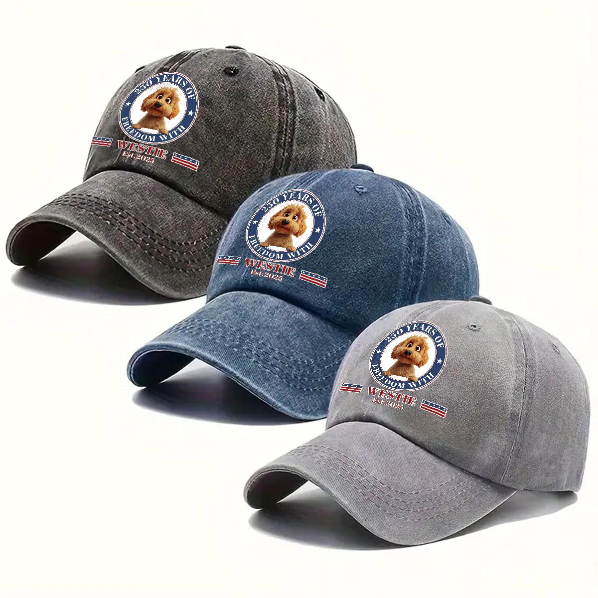 Proud Pup Of Freedom - Personalized Custom Vintage Washed Denim Cap - Image 4