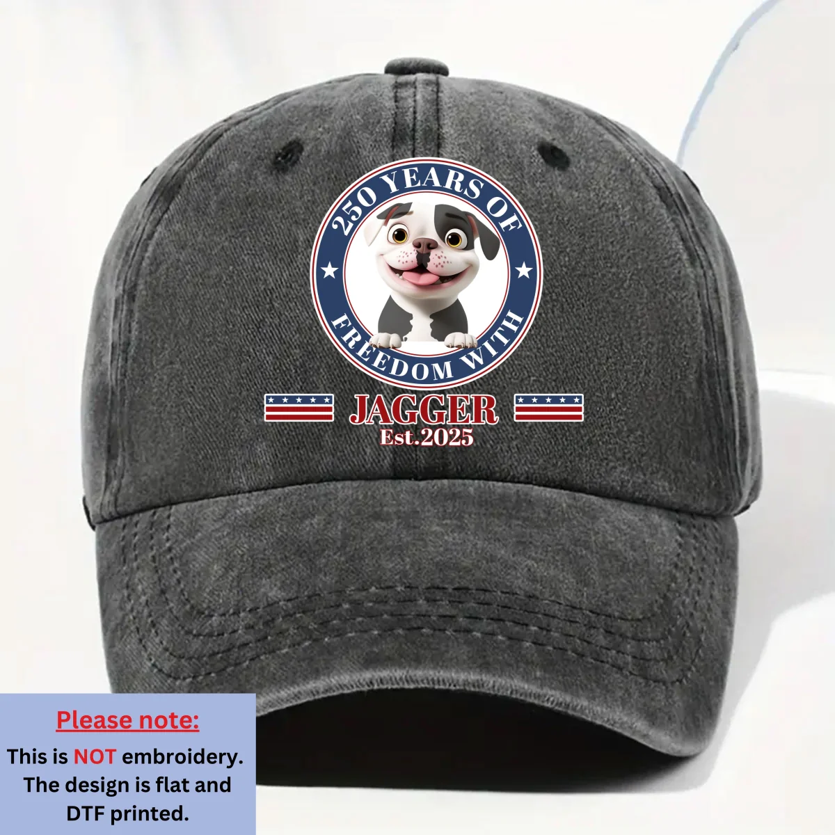 Proud Pup Of Freedom - Personalized Custom Vintage Washed Denim Cap - Image 6