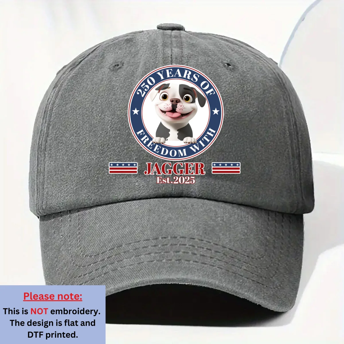 Proud Pup Of Freedom - Personalized Custom Vintage Washed Denim Cap - Image 7