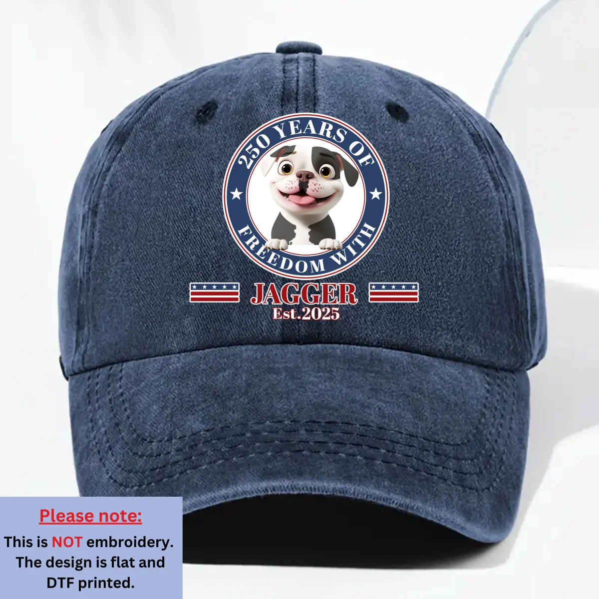 Proud Pup Of Freedom - Personalized Custom Vintage Washed Denim Cap - Image 8