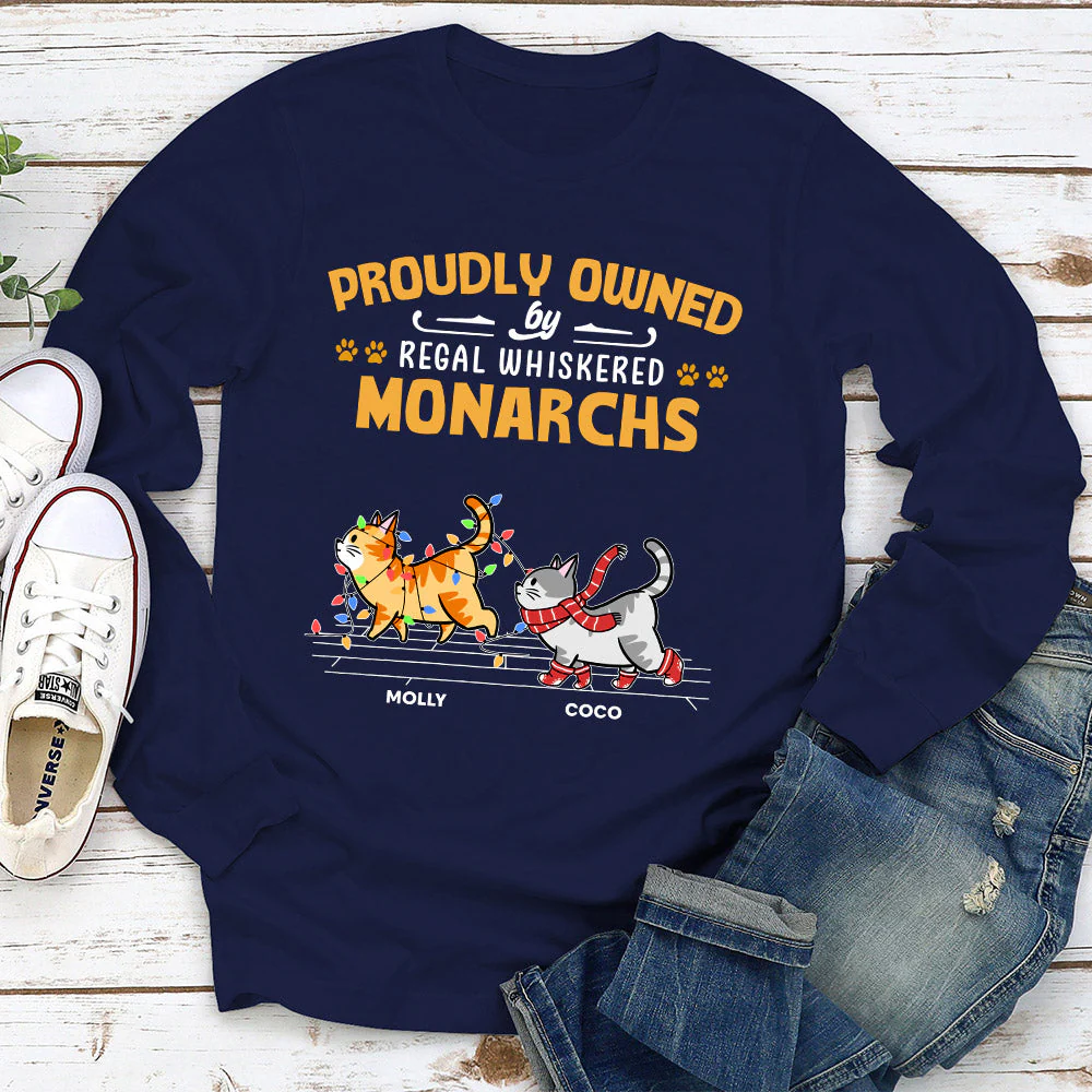 Proudly Owned By Cat - Personalized Custom Long Sleeve T-shirt - Image 2