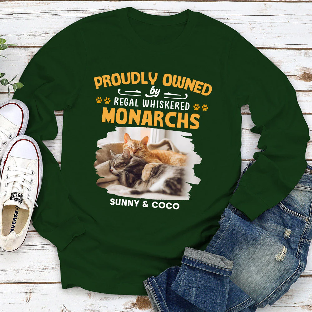 Proudly Owned By Cat - Personalized Custom Long Sleeve T-shirt - Image 3
